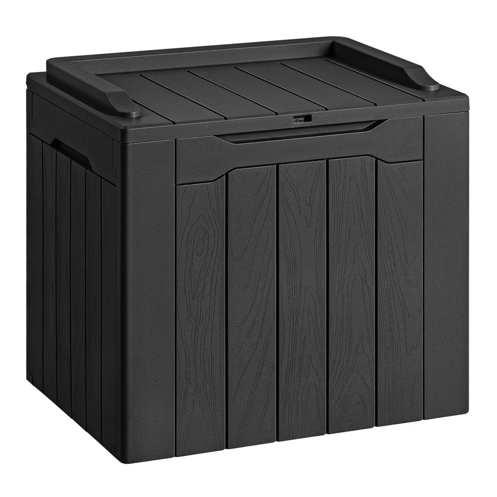 English Elm 30 Gallon Resin Outdoor Storage Deck Box with Lockable Lid and Seating for Patio Black W2181P484989
