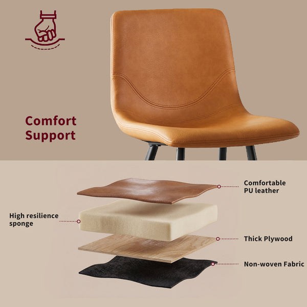 English Elm Faux Leather Counter Stools Set of Two Ergonomic Curved Back Metal Frame Kitchen Seating Cognac W5096P400395