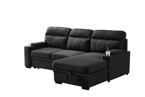 English Elm Kaden Microfiber Sleeper Sectional with Storage Chaise and Cupholders for Living Rooms B061S00965