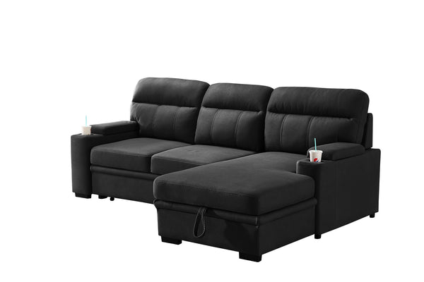 English Elm Kaden Microfiber Sleeper Sectional with Storage Chaise and Cupholders for Living Rooms B061S00965