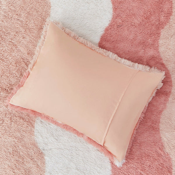 English Elm King/Cal King Cassie Ombre Shaggy Faux Fur Comforter Set - Tonal Wave Stripes, Blush Reverse, OEKO-TEX aprobación B035P148300