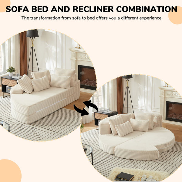 English Elm 78.5-inch Corduroy Modular Circular Lounger Reclining Sofa Bed with Neck Support Pillows W834P385977