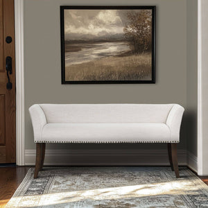 English Elm Welburn Upholstered Bench with Solid Wood Frame and Foam Seat, Stylish Mid-Century Design, Durable Upholstery Cream 50.25 L x 21 W x 12.75 H B035P341162