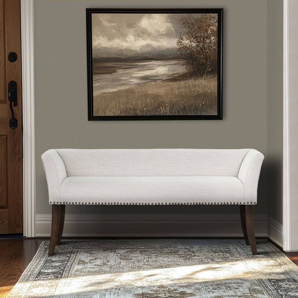 English Elm Welburn Upholstered Bench with Solid Wood Frame and Foam Seat, Stylish Mid-Century Design, Durable Upholstery Cream 50.25 L x 21 W x 12.75 H B035P341162