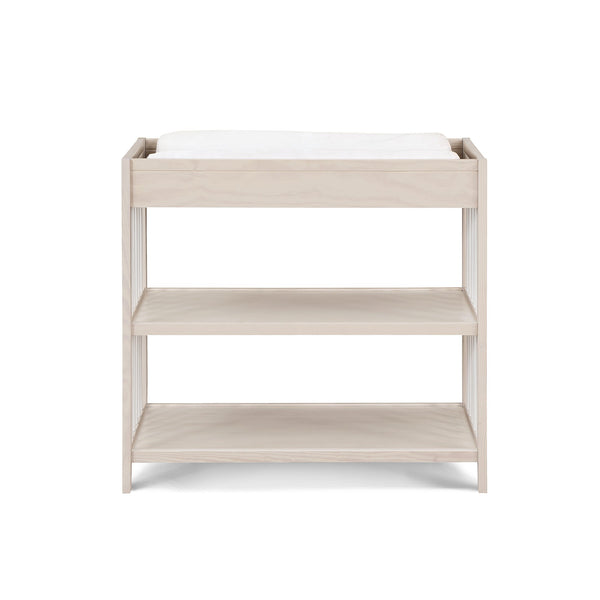 English Elm Pixie Mid-century Nursery Changing Table with Spindle Sides and Open Storage Shelves Natural+White B022P204852