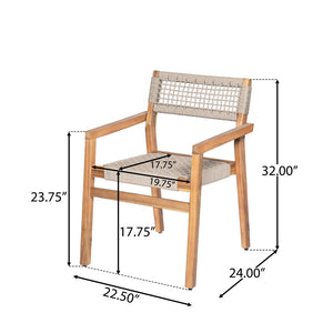 English Elm Christopher Knight Home® - Outdoor Rope Woven Acacia Dining Chair Set with Breathable Backrest and Durable Weather‑Resistant Wood Teak 39.5 L x 24.25 W x 10.25 H N776P247440T