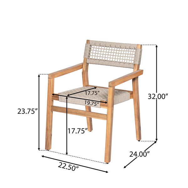 English Elm Christopher Knight Home® - Outdoor Rope Woven Acacia Dining Chair Set with Breathable Backrest and Durable Weather‑Resistant Wood Teak 39.5 L x 24.25 W x 10.25 H N776P247440T