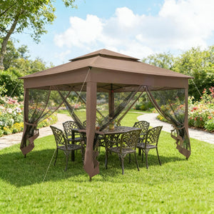English Elm Handy Pop up Gazebo with Vented Dual Roof Mesh Walls Steel Frame Backyard Shelter T3971P486741