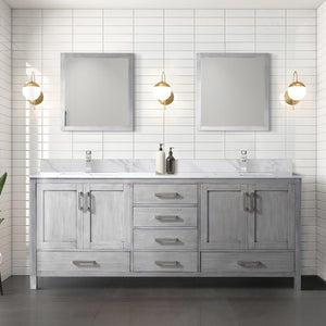 English Elm Distressed Grey Double Bath Vanity 80" W x 22" D with Carrara Marble Top, Chrome Faucet, Soft-Close Drawers B2731P259133