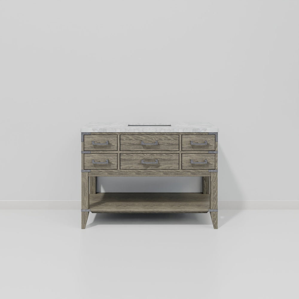 English Elm Grey Oak Single Bath Vanity 48" W x 22" D with Carrara Marble Top, Solid Wood, Soft-Close Drawers B2731P260225