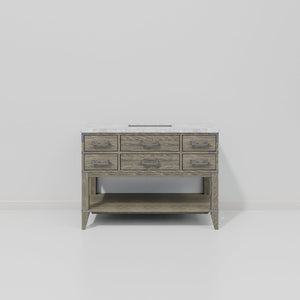 English Elm Grey Oak Single Bath Vanity 48" W x 22" D with Carrara Marble Top, Solid Wood, Soft-Close Drawers B2731P260225
