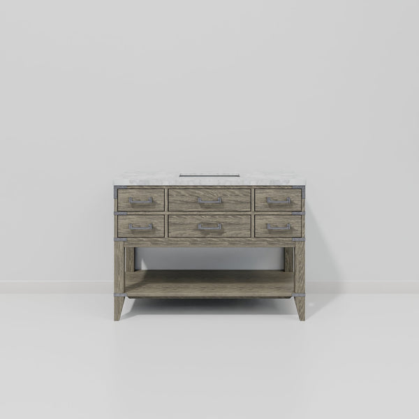 English Elm Grey Oak Single Bath Vanity 48" W x 22" D with Carrara Marble Top, Solid Wood, Soft-Close Drawers B2731P260225