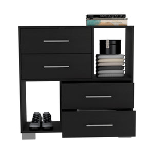 English Elm Sunflower Rustic Dresser with 4 Deep Drawers & 2 Open Shelves — Stylish Storage for Bedroom Decor B128P148812