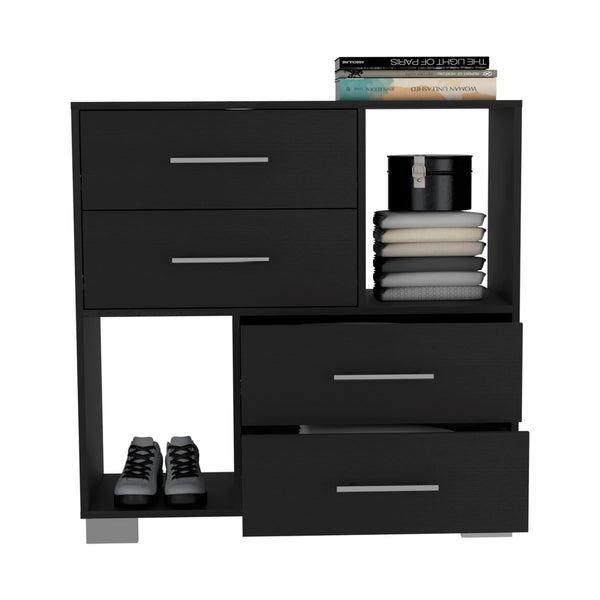 English Elm Sunflower Rustic Dresser with 4 Deep Drawers & 2 Open Shelves — Stylish Storage for Bedroom Decor B128P148812