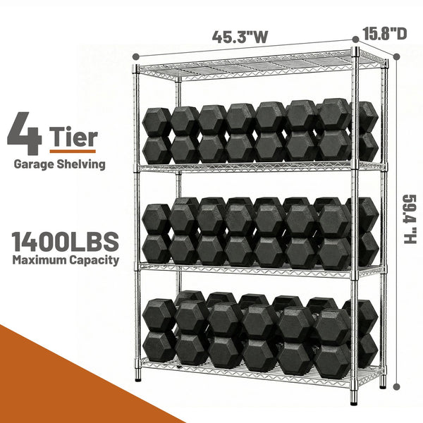 English Elm 1400 Lbs Capacity Four Tier Wire Shelving Unit Heavy Duty Steel Garage Pantry Rack Chrome W5386P445378