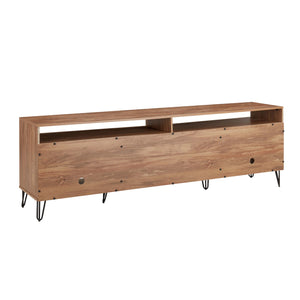 English Elm Dumbo 85" Fluted TV Stand with Gold Legs, 2 Drawers & 6 Shelves, Wire Management, Easy Snap Assembly Brown B365P397924