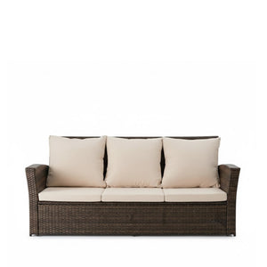 English Elm 67.7" Outdoor Wicker Three Seat Sofa High Back Pe Frame Patio Lounge Furniture Beige B082P455183