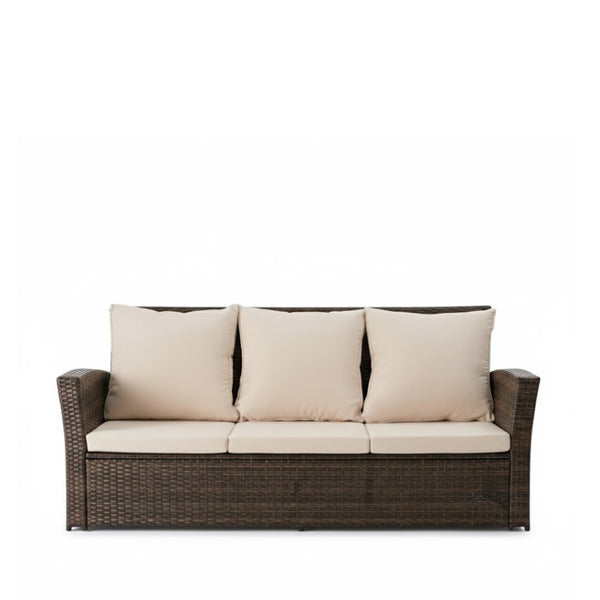 English Elm 67.7" Outdoor Wicker Three Seat Sofa High Back Pe Frame Patio Lounge Furniture Beige B082P455183