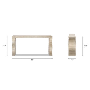 English Elm Veda Reclaimed Pine Whitewashed Geometric Console Table Sculptural Entryway Accent B2719P485495