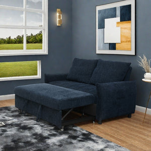 English Elm 57.48" Navy Line Velvet Sofa Bed with Adjustable 3‑Angle Backrest, Memory Foam Chaise, Modern Loveseat Sleeper (Navy) W1183S00023
