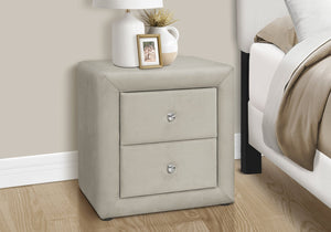 English Elm Nightstand, Upholstered Grey Velvet End Table With Two Drawers And Chrome Accents For Modern Elegance B2710P219506