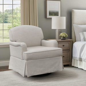 JLA Home Martha Stewart - Swivel Melody Glider Chair — Jacquard Greek Key Upholstery, Pocket Spring Seat, Timeless Skirted Design MT103-0189