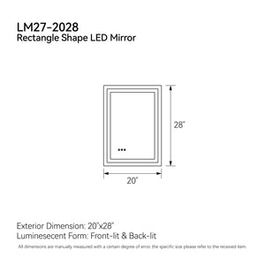 English Elm 20"*28"LED Modern Bathroom Vanity Mirror, Stepless Dimmable Front & Back Light, CRI90+, Anti-Fog, IP44 Waterproof, Touch Sensor Memory T3177P320622