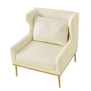 English Elm Modern Velvet Accent Chair Curved Arms Plush Cushion Upholstered Seat for Living Room Beige N763P360686A