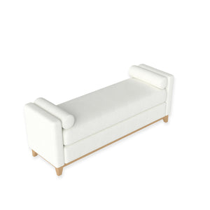 English Elm 66.34 Inch Sherpa Fleece Bench with Fluted Wood Legs Bolster Pillows Mid-century Lounge Beige+Natural W1658P445918