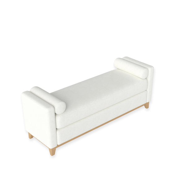 English Elm 66.34 Inch Sherpa Fleece Bench with Fluted Wood Legs Bolster Pillows Mid-century Lounge Beige+Natural W1658P445918