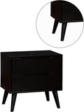 English Elm Mid-Century Modern Black Color 1 Piece Nightstand Bedroom Furniture Solid Wood Round Tapered Legs 2-Drawers Bedside Table