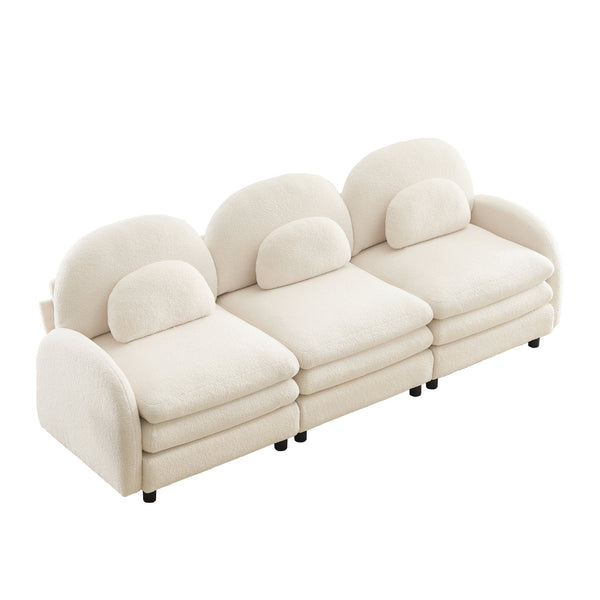 English Elm Teddy Fleece Modular Cloud Sofa Sculptural Curved Three Seat Living Room Couch Beige White W5656S00080