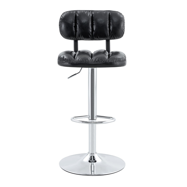 English Elm Set of 2 Adjustable Pu Leather Barstools with Chrome Base for Kitchen or Home Bar Black,Silver W3875P378576