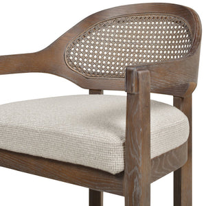 English Elm Jennifer Taylor Home - Americana Mid-Century Modern 26" Cane Back Counter Stool – Stylish Taupe-Biege Upholstery & Oak Frame B2719P238383