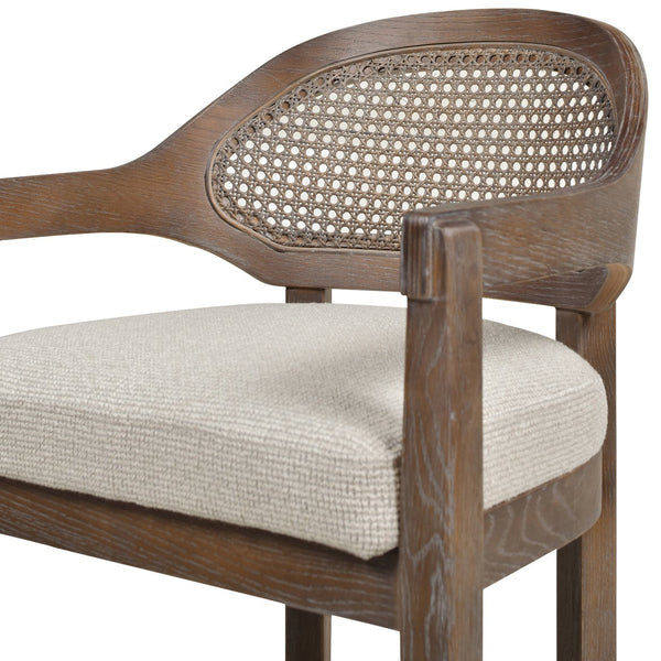 English Elm Jennifer Taylor Home - Americana Mid-Century Modern 26" Cane Back Counter Stool – Stylish Taupe-Biege Upholstery & Oak Frame B2719P238383
