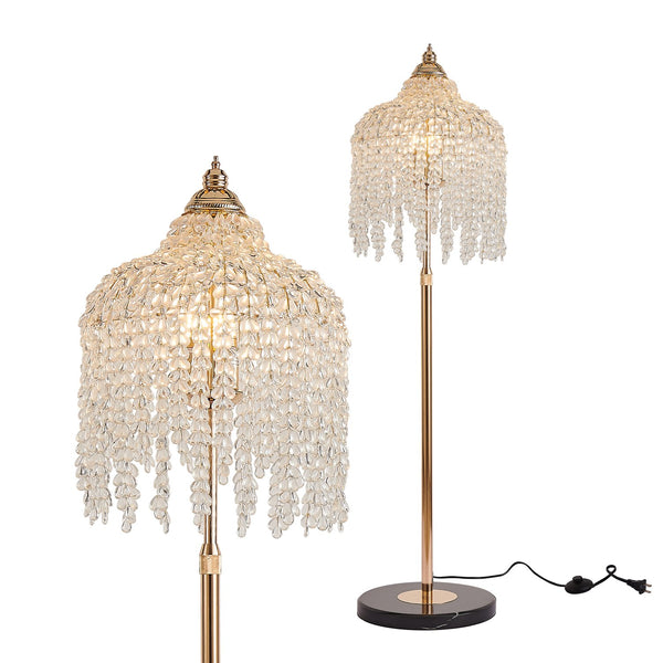English Elm 16 Inch Gold 5-light Crystal Bead Chandelier Cascading Waterfall Pendant for Dining Rooms W1340P264005