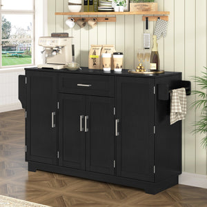 English Elm U_style Contemporary Buffet Cabinet Melamine Mdf Dining Room Storage with Adjustable Shelves Black N711P437643B