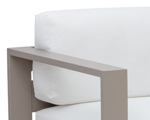 Sunpan TAVIRA Armchair - Modern Greige Aluminum Frame with Stinson White Fabric for Outdoor Comfort & Style 110478V