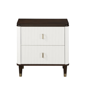 English Elm White White and Brown 2-Drawer Nightstand with USB Port, Beveled Mirror, Metal-Capped Legs, Spacious Storage B062P209003