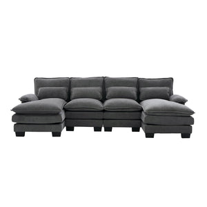 English Elm United We Win U-Shaped Modular Cloud Couch - 4-Seat Chenille Sofa With Double Chaise & Storage Pockets W1568S00215-GIGA