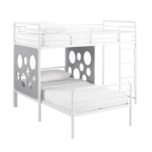 Devan Modern L-Shape Twin Bunk Bed with Fun Cutouts - Space-Saving Design in White & Cool Grey