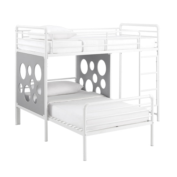Devan Modern L-Shape Twin Bunk Bed with Fun Cutouts - Space-Saving Design in White & Cool Grey