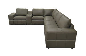 English Elm Premium Leather Match Sectional with Dual Recliners Square Arms and Console Storage Olive Green B2748S00145