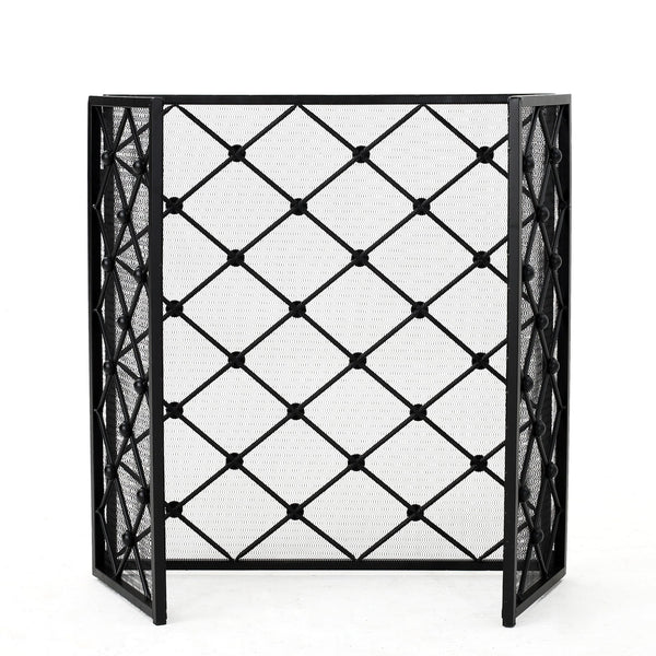 English Elm Christopher Knight Home® - FIRE Black Iron Fireplace Screen 34x31x4.5 Protective Mesh Guard Heat-Resistant Durable Design 61128.00