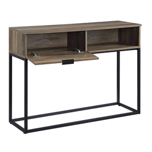 English Elm Galeno Rustic Oak Writing Desk with Black Metal Legs, Industrial Durable Composite Wood Storage﻿ B2726P243694