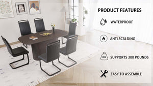 English Elm 63" Modern Medieval Brown Mdf Dining Set With 6 Ergonomic Pu Armless Chairs, Quick Assembly & Style W2189S00666