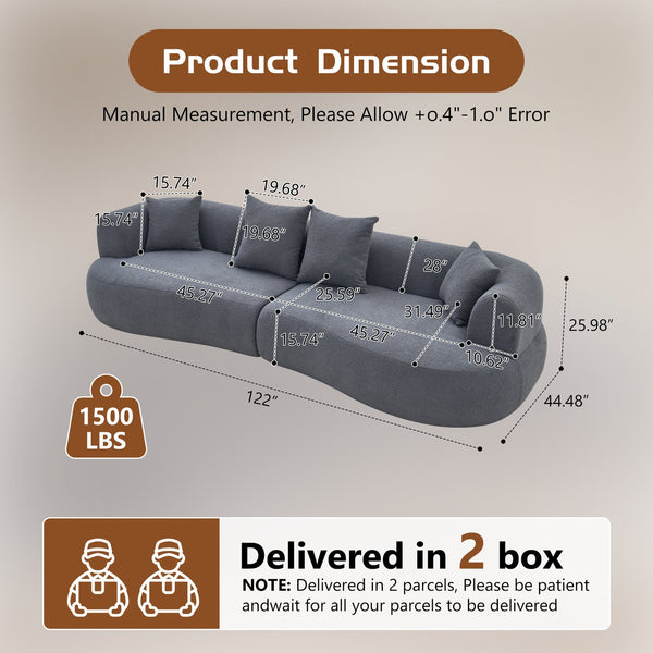 English Elm Modern Arc Sectional Sofa with Boneless Foam Deep Seats for Open Concept Living Rooms Grey W3728S00012