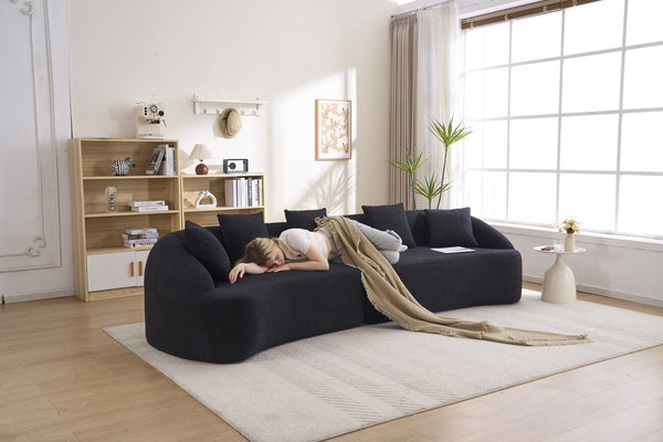 English Elm Compression Foam Curved Sectional Chenille Sleeper Sofa for Modern Living Rooms W2231S00051