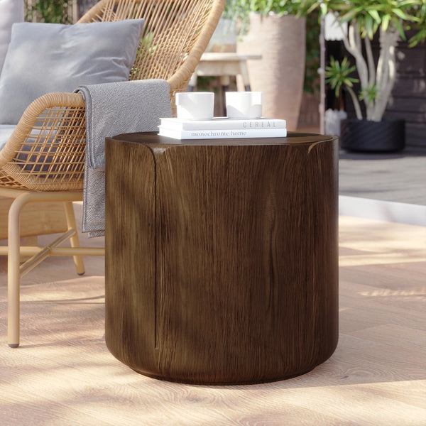 English Elm 19.29"h Tulip Mgo Round Accent Table Waterproof Wood Grain Finish Patio or Living Room Brown W757P387423