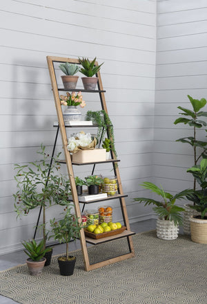 English Elm 24.8x26.4x72.4" Five Tier Fir Wood Ladder Bookshelf Farmhouse Iron Hardware Display W2078P499743